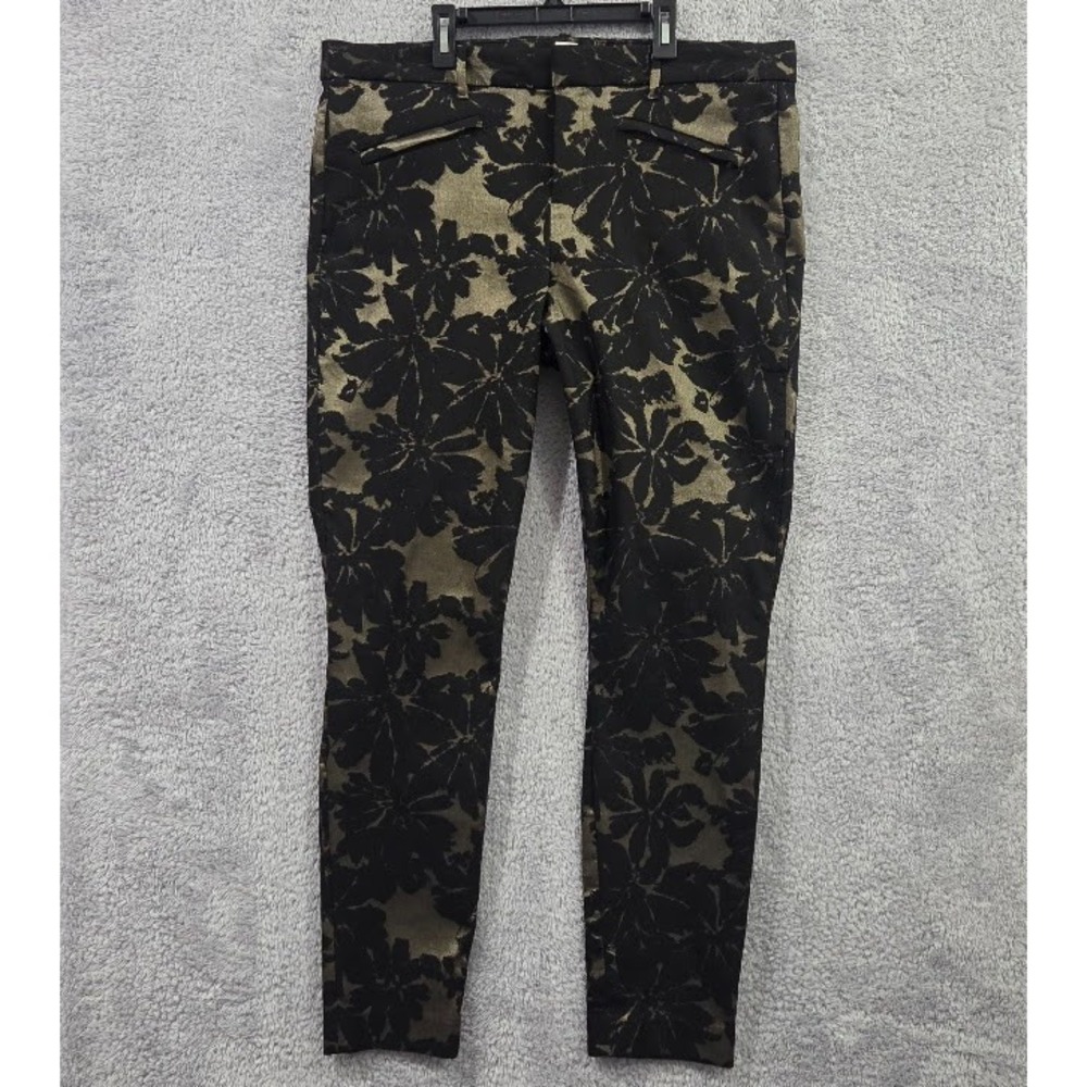 Gap Skinny Ankle Pants Women's 16 Tall Black Gold Metallic Floral Jacquard Shine